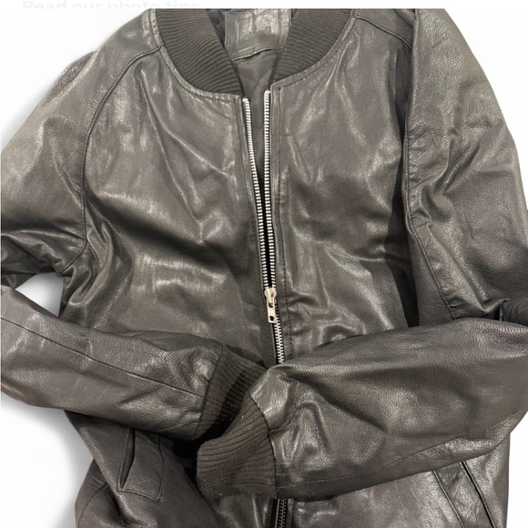 ASOS Genuine Leather Black Bomber Jacket - Picture 3 of 7
